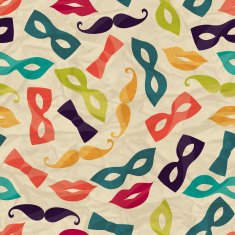 Seamless pattern with carnival accessories on crumpled paper N2