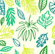 Floral tropical hand-drawn ink leaves vector pattern design N2