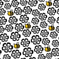 Seamless floral pattern with cartoon bee N2