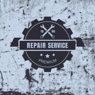 Car repair service label on rusty background Vector logo template N3