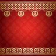 vector red background with golden floral border