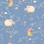 Seamless bedtime pattern with a cute sheep and sleepy moon N4