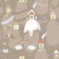 Seamless pattern with cartoon houses on hills N4