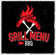Grill Menu design template with two hotdogs on forks
