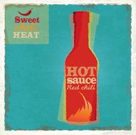 Retro bottle of hot sauce with red chilis