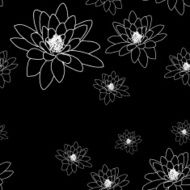 Black and white seamless pattern with magnolia flowers Vector illustration