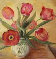 Acrylic Painted on Canvas of Red Tulip Arrangement
