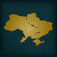 Ukraine map on dark background with grid and markers