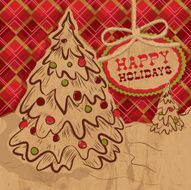 Old fashioned Christmas tree paper greeting design