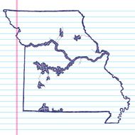Vector Sketchy Map on White Lined Paper Background Missouri N2