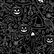 Halloween seamless Black and white pattern N2