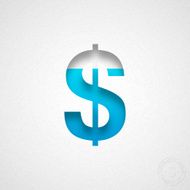 Dollar Symbol - $ Blue on Watercolor Paper