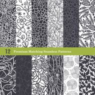 Vector Black White Natural Flat 12 Set Seamless Pattern