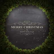 Merry Christmas lettering on Chalkboard with wreath and snow