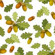 Seamless pattern with acorns and oak leaves Vector illustration N2