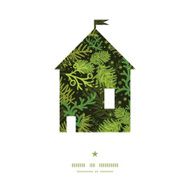 Vector evergreen christmas tree house silhouette pattern frame N2