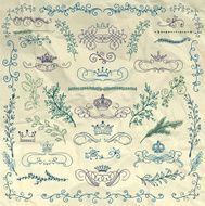 Vector Floral Design Elements Crowns on Crumpled Paper N2