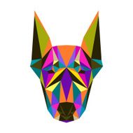 Abstract bright colored polygonal triangle geometric doberman isolated on white