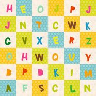 alphabet seamless pattern Polka dot background green blue orange