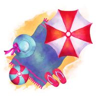 Watercolor summer beach cartoon illustration N2