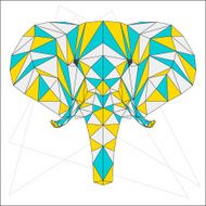 Abstract blue yellow and grey blended polygonal triangle geometric elephant N2