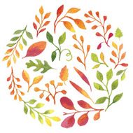 Colorful autumn leaves tag Vectorized watercolor painting
