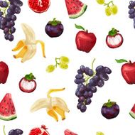 Seamless pattern with tropical fruits and grapes Watercolor style vector