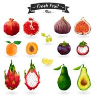 Set of fruits in watercolor style Cut slices Tropical fruit