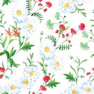 Red flowers and camomiles seamless vector print