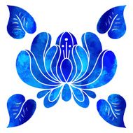 Watercolor blue flower leafs silhouette N2