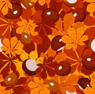Seamless pattern with autumn chestnut leaves and chestnuts Vector illustration