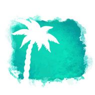 Watercolor square paint stain and coconut palm tree silhouette N2