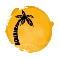Watercolor paint stain and palm tree silhouette N2