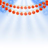 Winter blue background and garland of Chinese lanterns Vector i