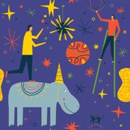 People give magical circus performance Seamless vector background