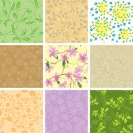 set of vector floral color seamless pattern with flowers