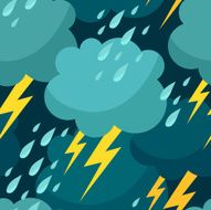Seamless pattern with clouds raindrops and lightnings