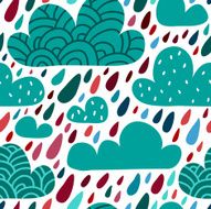 Seamless pattern with clouds and falling raindrops N2
