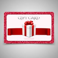Gift card with gift box and red glitter N2