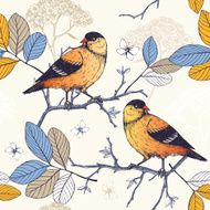 Vintage sketch background with orange birds