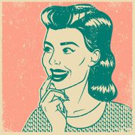 Retro Screen Print Contemplative Woman Line Art Illustration