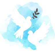 Doves on blue background N2
