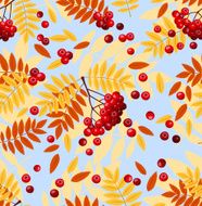 Seamless pattern with rowan leaves and rowanberries Vector illustration