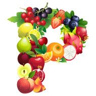 Letter P composed of different fruits with leaves N2