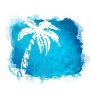 Watercolor square paint stain and coconut palm trees N3