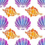 Seamless pattern with watercolor sea shells N3
