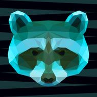 Abstract polygonal geometric triangle bright colored raccoon portrait N2