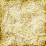paisley pattern on crumpled golden foil texture N2