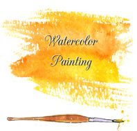 yellow abstract watercolor background with brush