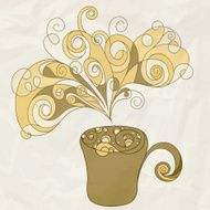 stylized cup of coffee with bubbles and steam N2